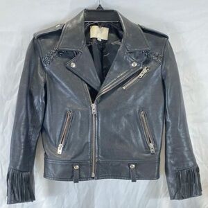 Iro gorgeous classic timless leather fringe jacket size 36